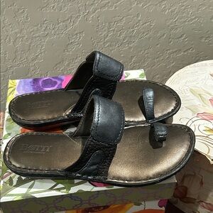 Born Black and Bronze Leather Sandals
